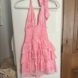 Pink Halter Ruffle Dress
